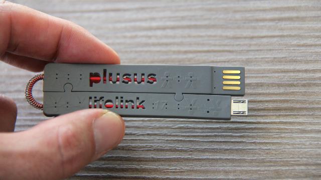 LifeLink in hand - wood background