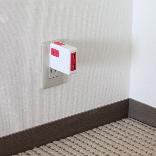 USB2口、コンセント2口のコンセント電源タップNico