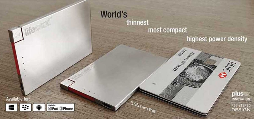 極薄！財布・定期入れに入るスマホ充電バッテリー「LIFECARD」